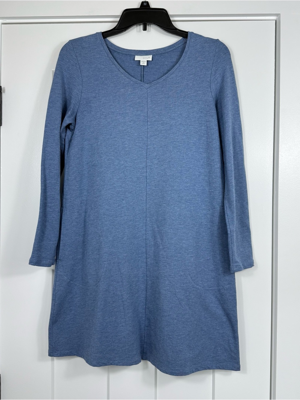 Pure Jill V Neck Shift Dress Pima Cotton Modal Blend Blue Women Small Petite